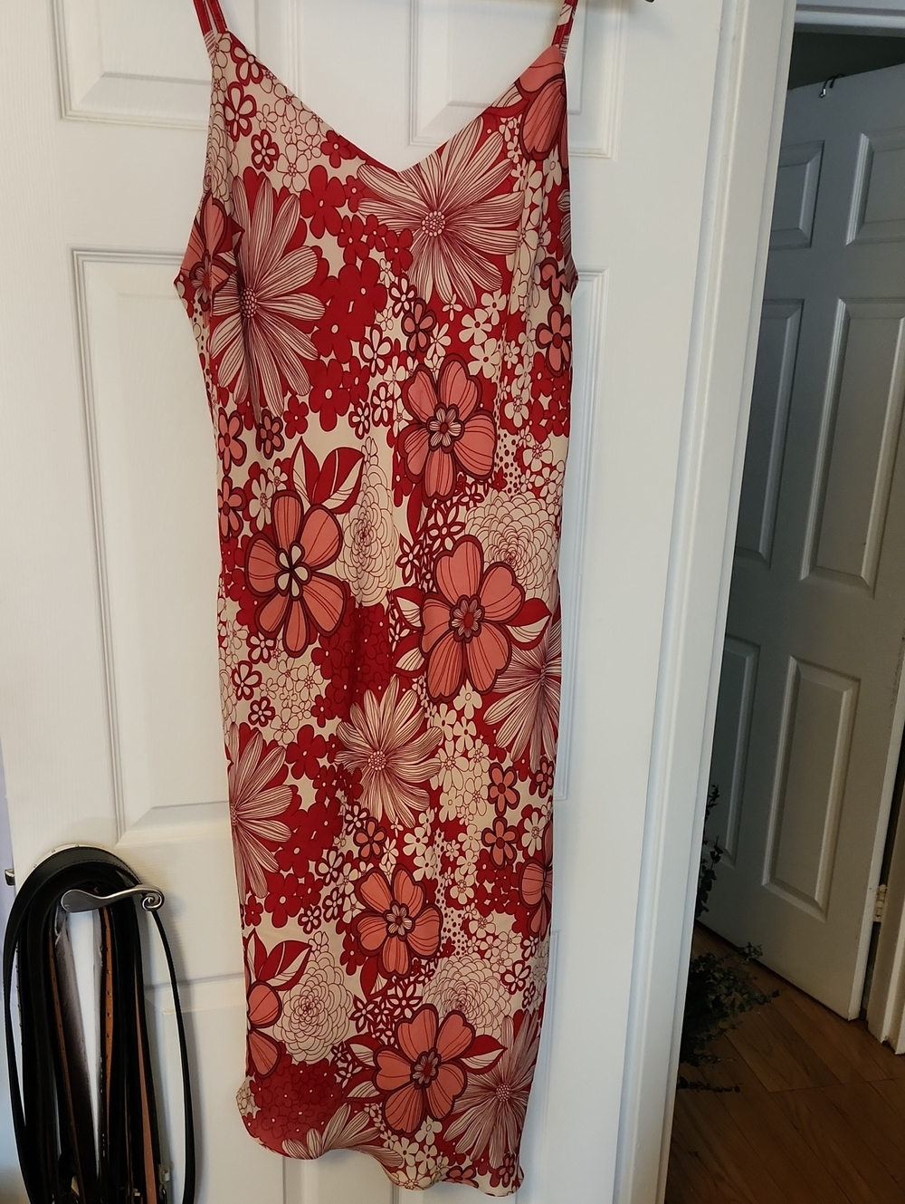 Ashley Stewart Red and Cream Floral Slip Cover-Up